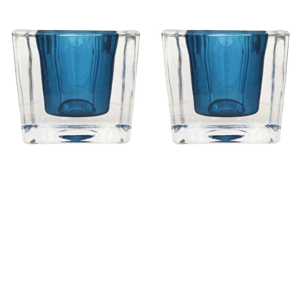 💙 NEW Navy Cube Fitz and Floyd Glass Votive Holders - 2
